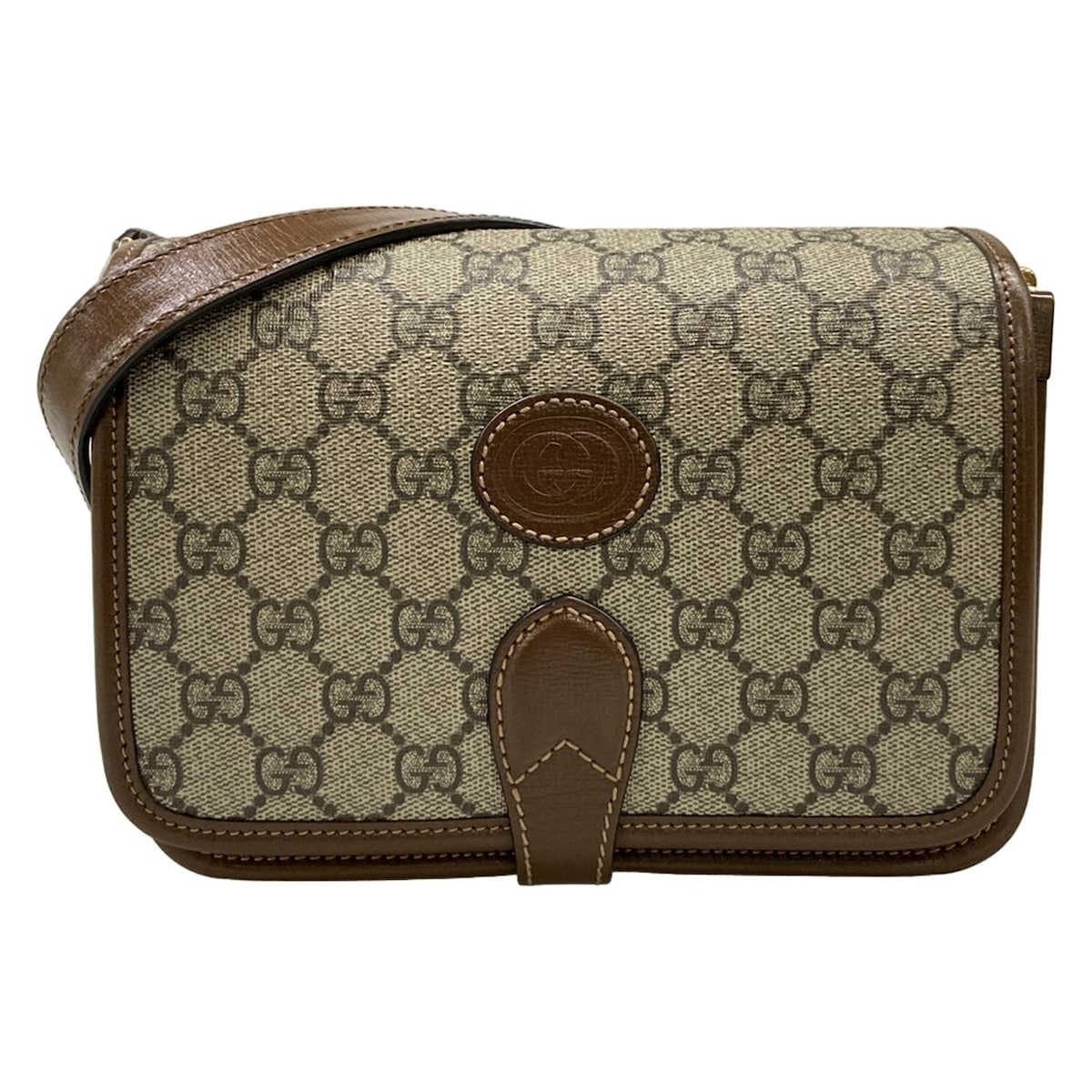 【新着】【中古】GUCCI(グッチ) GGスプリーム,インターロッキングG ショルダーバッグ ベージュ×ダークブラウン