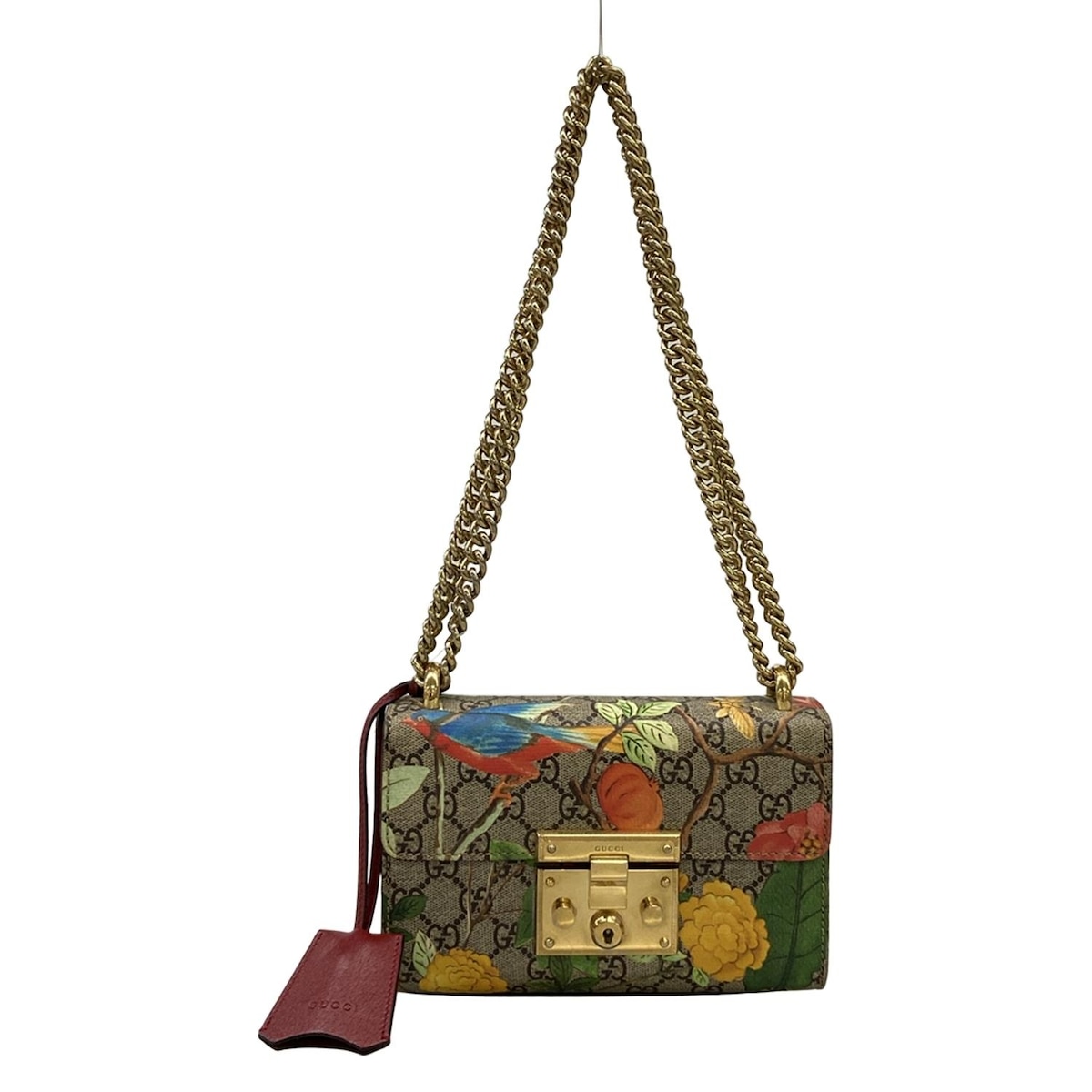 【新着】【中古】GUCCI(グッチ) パドロック スモール/グッチティアン ショルダーバッグ チェーンショルダー ベージュ×ダークブラウン×マルチ レザー