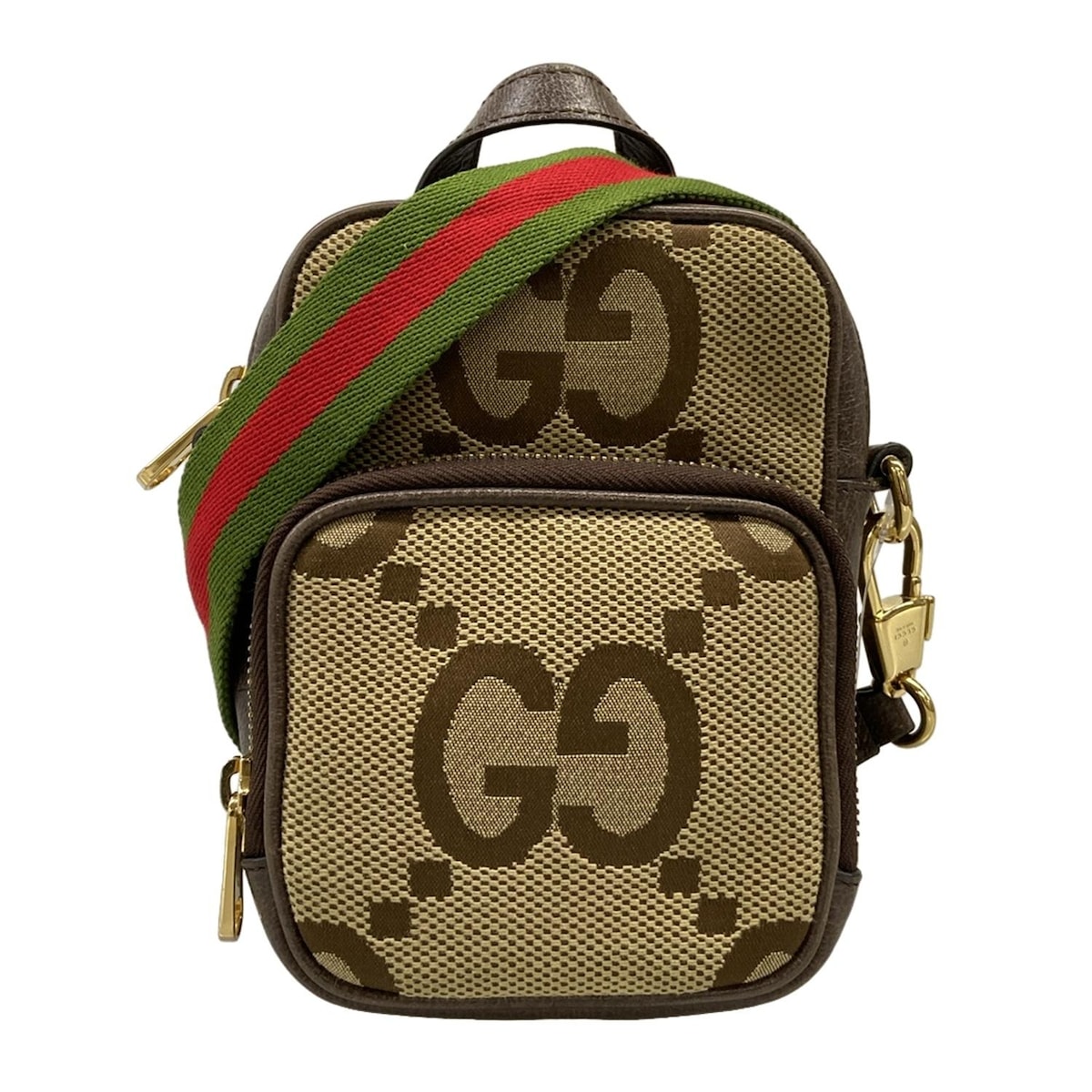 【中古】GUCCI(グッチ) ジャンボGG/シェリー(ウェブ) ショルダーバッグ ミニバッグ/ストラップ着脱可 ベージュ×ダークブラウン×マルチ