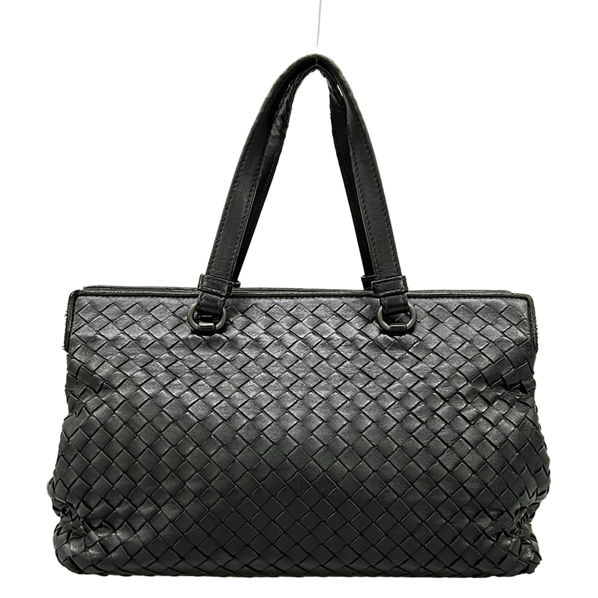【新着】【中古】BOTTEGA VENETA(ボッテガヴェネタ) イントレチャート ハンドバック 黒 なめし革