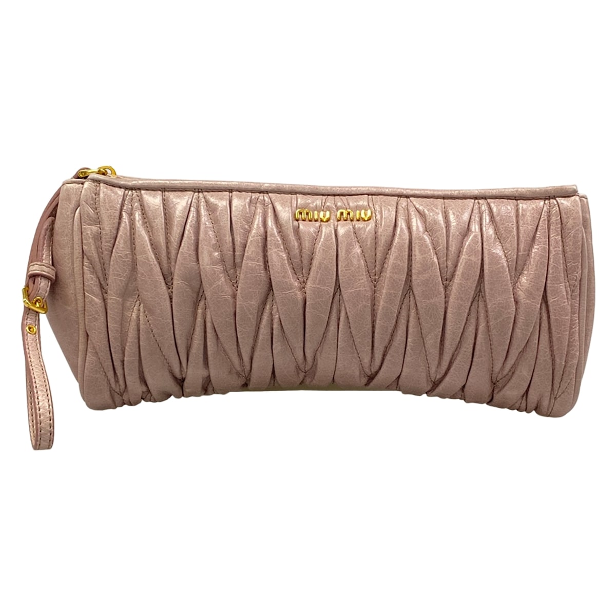 【新着】【中古】miumiu(ミュウミュウ) マテラッセ クラッチバッグ ピンクベージュ レザー