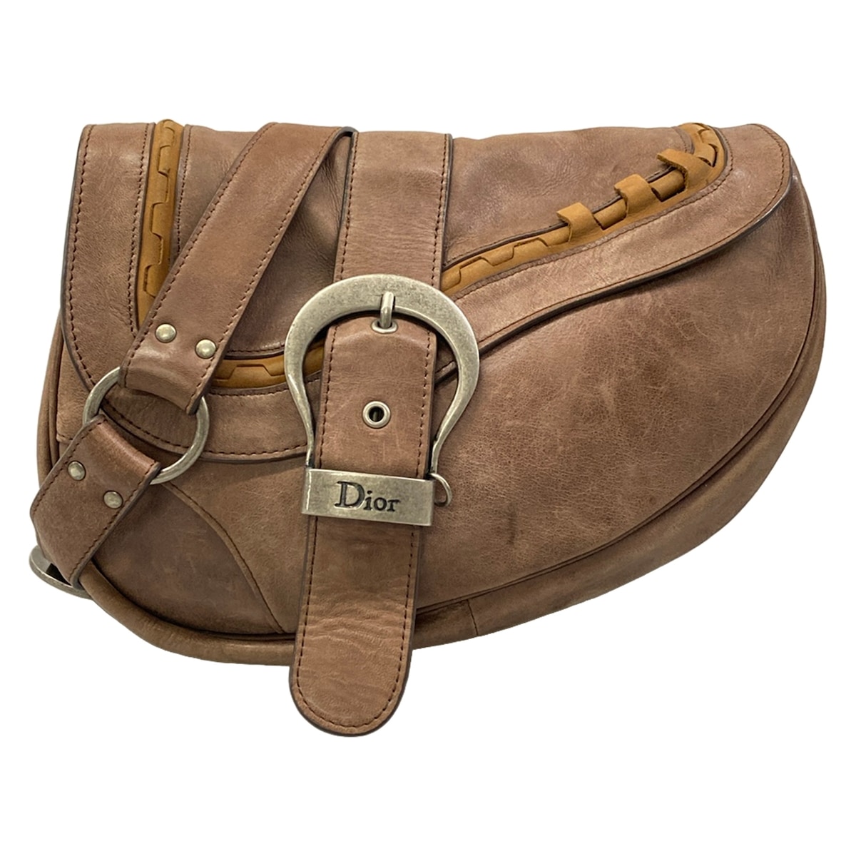 【新着】【中古】DIOR/ChristianDior(ディオール/クリスチャンディオール) ガウチョ ショルダーバッグ ダークブラウン×ライトブラウン レザー