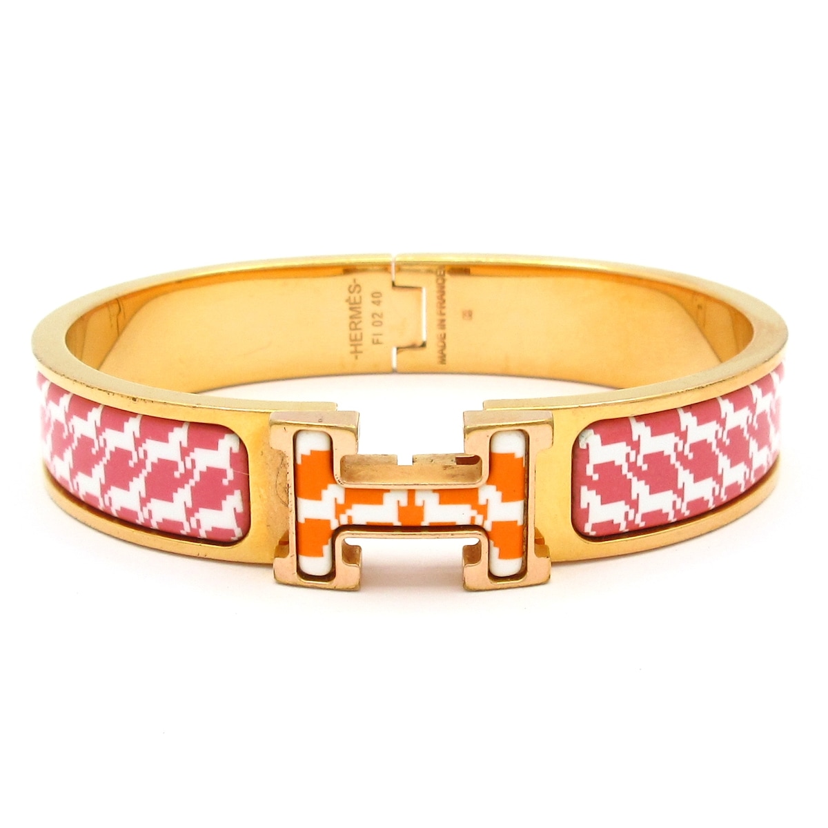 【中古】HERMES(エルメス) クリックH バングル 千鳥格子 ゴールド&times;白&times;ピンク&times;オレンジ｜ブランディア　店