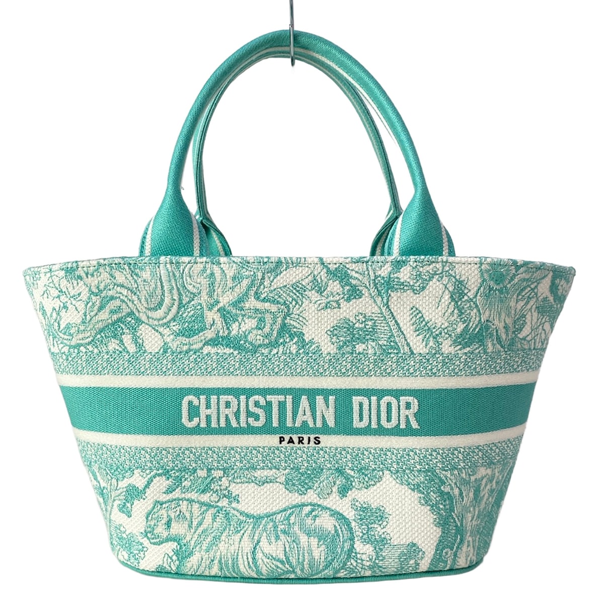 【新着】【中古】DIOR/ChristianDior(ディオール/クリスチャンディオール) パニエ シャポー トートバッグ トワル ドゥ ジュイ エンブロイダリー 白×ライトグリーン