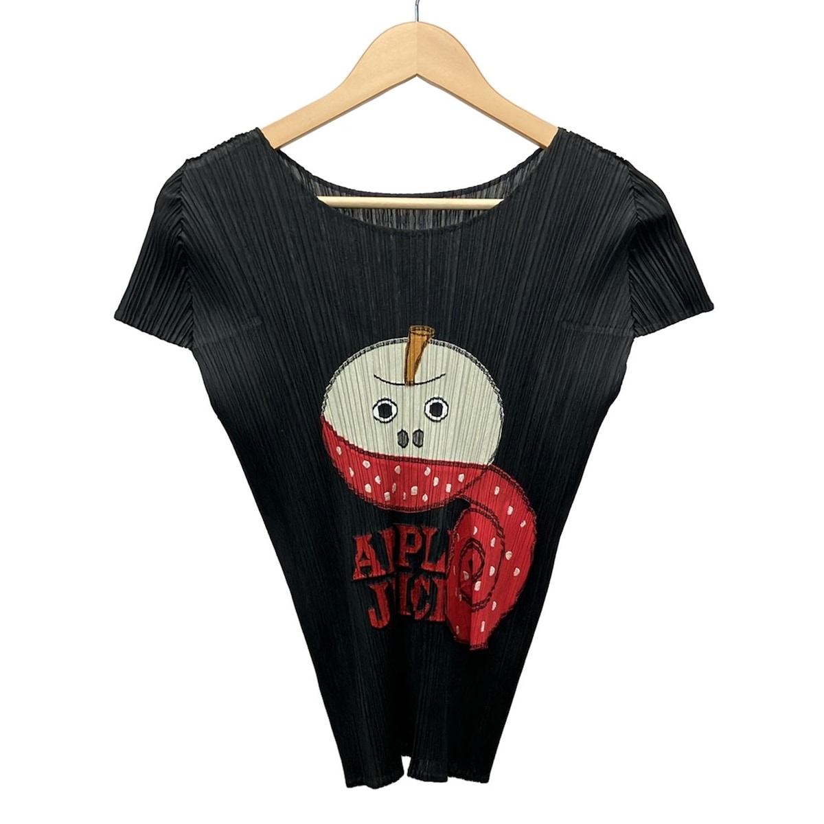 【新着】【中古】PLEATS PLEASE(プリーツプリーズ) 半袖カットソー クルーネック/プリーツ/アップルジュース 黒×レッド×アイボリー