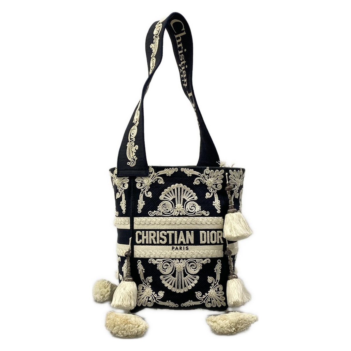 【新着】【中古】DIOR/ChristianDior(ディオール/クリスチャンディオール) ワルドゥジュイ バケットバッグ ショルダーバッグ 刺繍/タッセル ネイビー×アイボリー