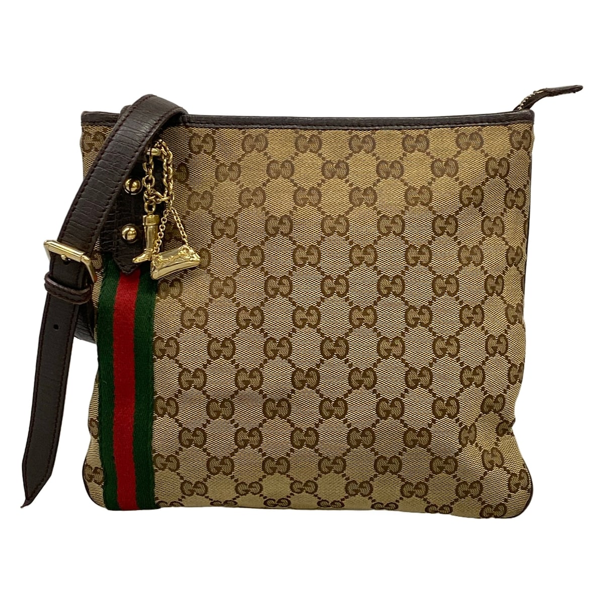 【新着】【中古】GUCCI(グッチ) GG柄/シェリー(ウェブ) ショルダーバッグ ベージュ&times;ダークブラウン&times;マルチ レザー｜ブランディア　店