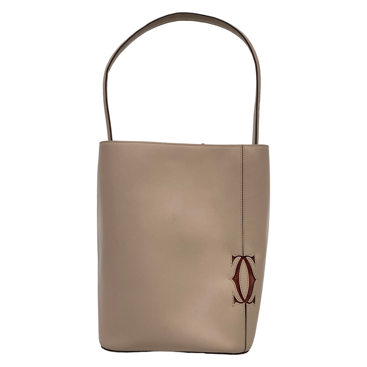 【新着】【中古】Cartier(カルティエ) 船檣C ショルダーバッグ グレージュ×ボルドーワイン なめし革