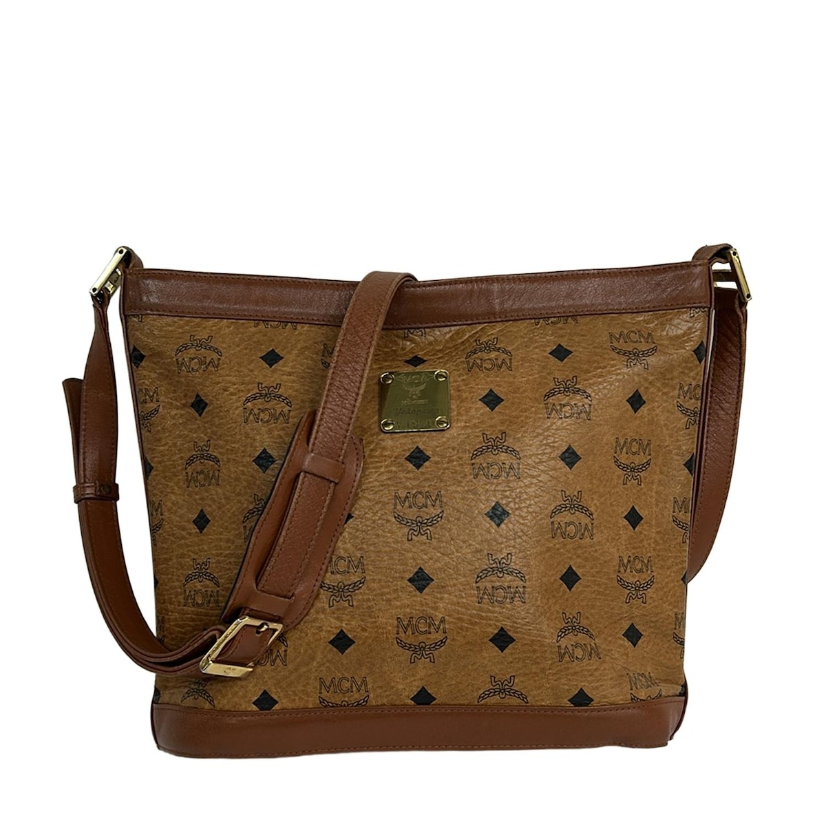 【新着】【中古】MCM(エムシーエム) ショルダーバッグ ネーム刻印 ライトブラウン×ブラウン×黒