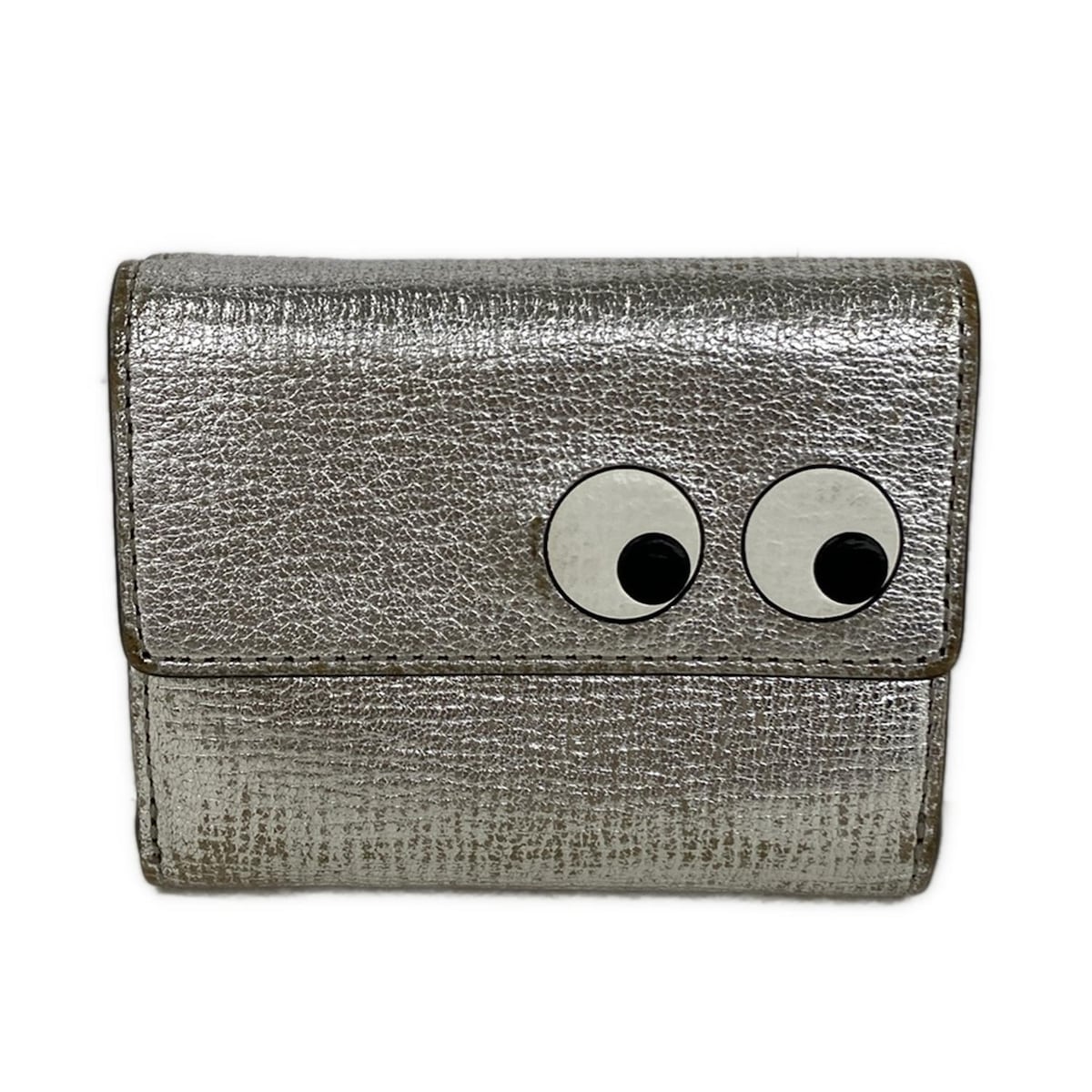 【中古】Anya Hindmarch(アニヤハインドマーチ) アイズ 3つ折り財布 シルバー レザー