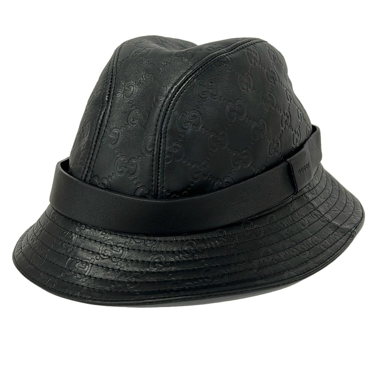 【新着】【中古】GUCCI(グッチ) ハット シマライン 黒 レザー