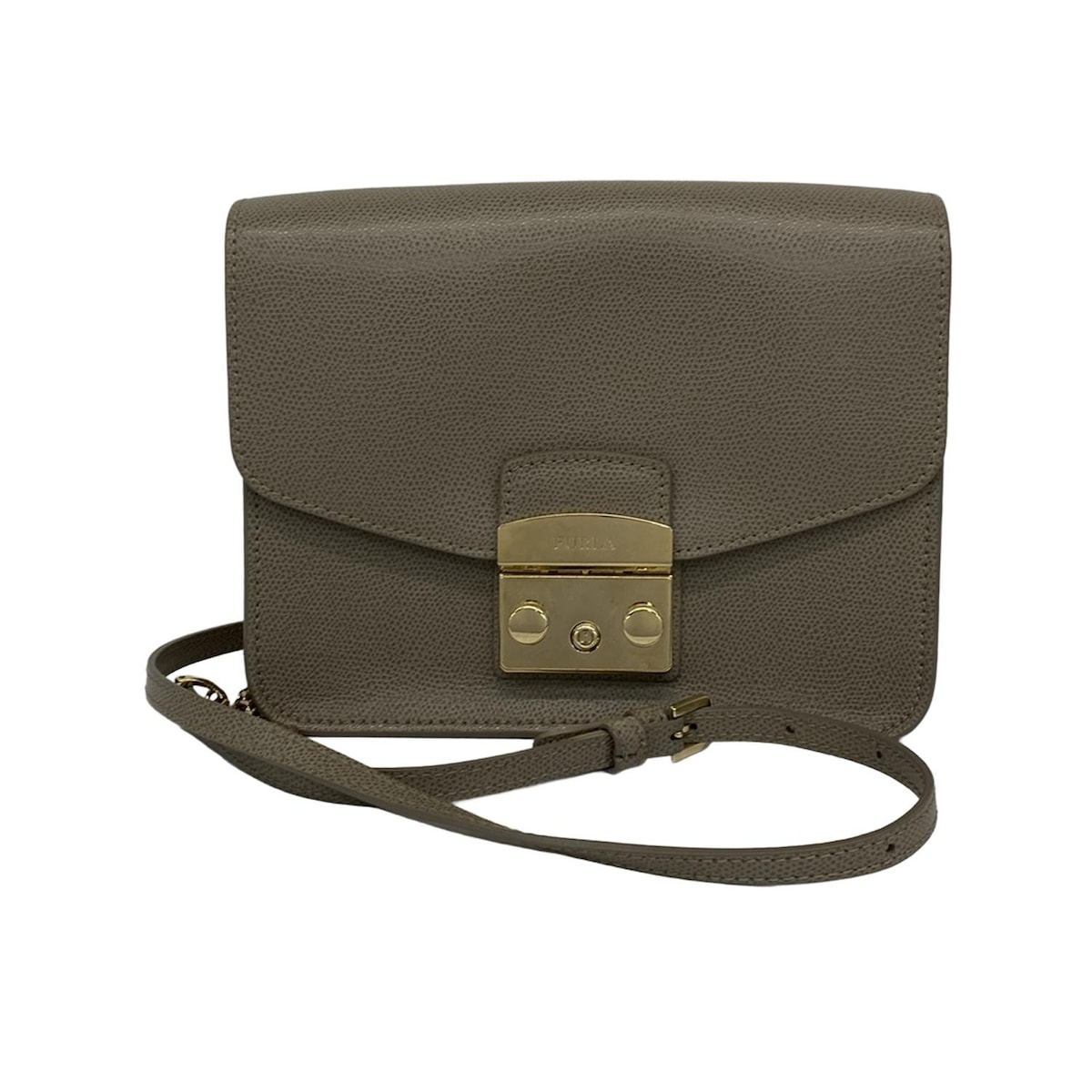 【新着】【中古】FURLA(フルラ) メトロポリス ショルダーバッグ チェーンショルダー グレーベージュ レザー