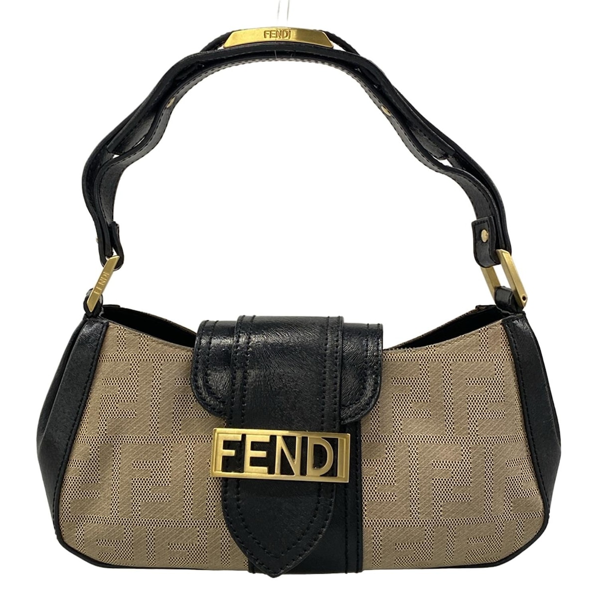 【中古】FENDI(フェンディ) ズッカ柄 ハンドバッグ ベージュ&times;黒 レザー｜ブランディア　店