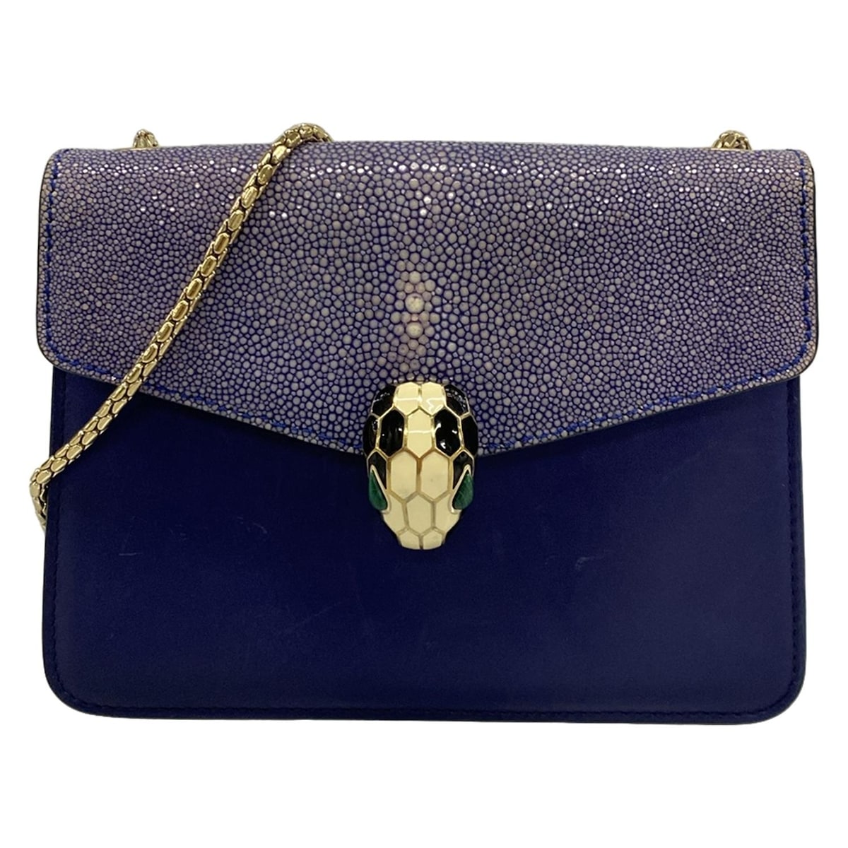 【新着】【中古】BVLGARI(ブルガリ) セルペンティ ショルダーバッグ チェーンショルダー ネイビー×ブルー レザー