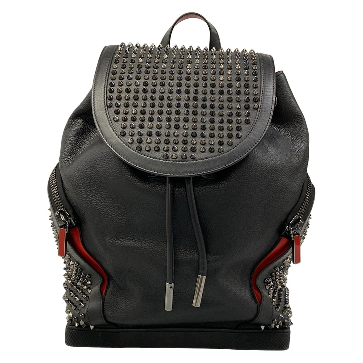 【中古】CHRISTIAN LOUBOUTIN(クリスチャンルブタン) エクスプローラファンク うしろ側容器に並べる 背嚢 スタッズ 黒×赤いこと なめし革