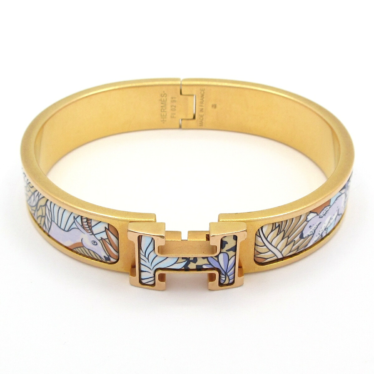 【新着】【中古】HERMES(エルメス) クリックH バングル アニマル ゴールド×ライトブルー×マルチ