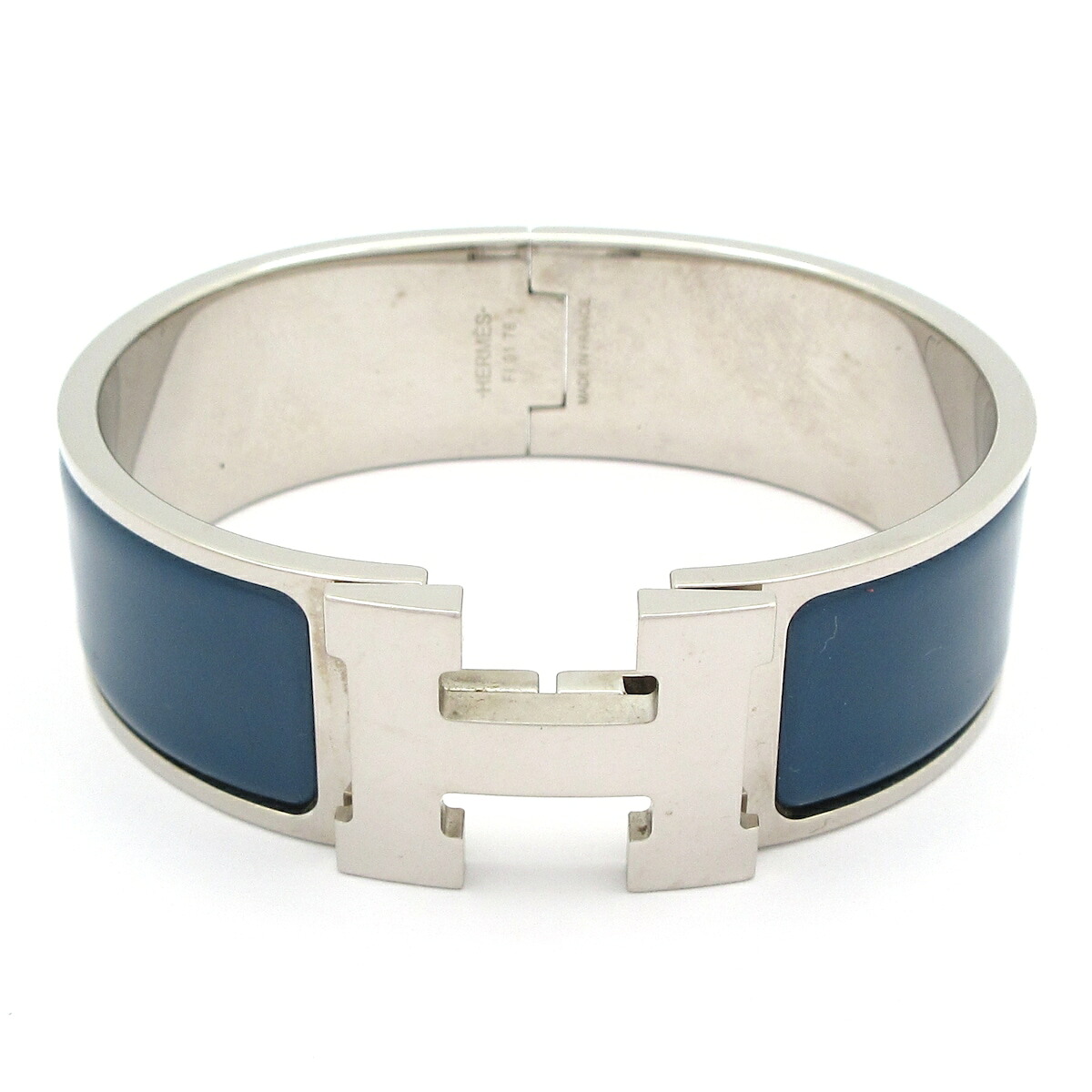 【新着】【中古】HERMES(エルメス) クリック・クラックH バングル シルバー×ネイビー