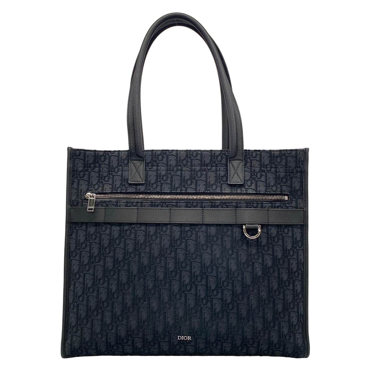 【新着】【中古】DIOR/ChristianDior(ディオール/クリスチャンディオール) サファリ トートバッグ オブリーク ネイビー×黒 レザー