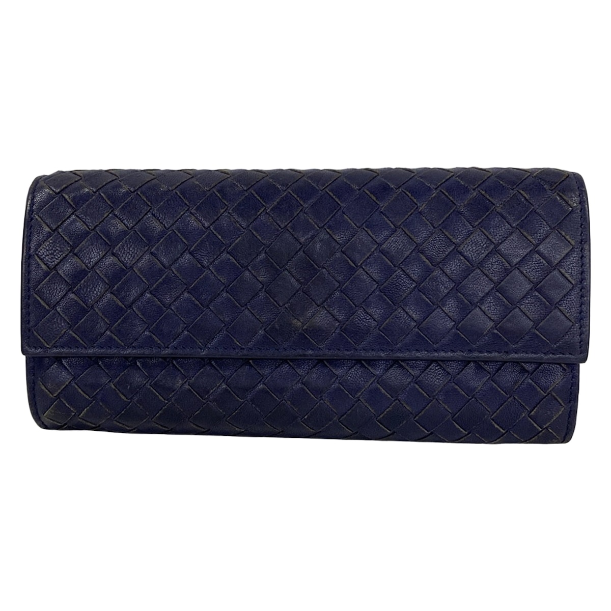 【新着】【中古】BOTTEGA VENETA(ボッテガヴェネタ) イントレチャート 長財布 ダークネイビー レザー