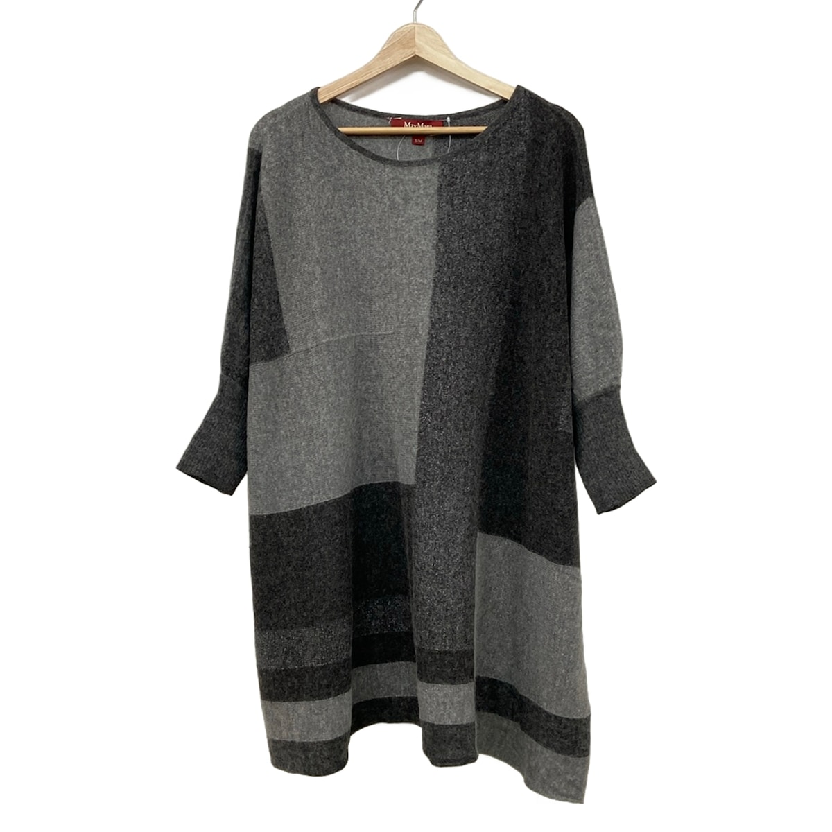 【新着】【中古】S Max Mara(マックスマーラ) ワンピース クルーネック/七分袖/ひざ丈/ニット ライトグレー×ダークグレー×マルチ