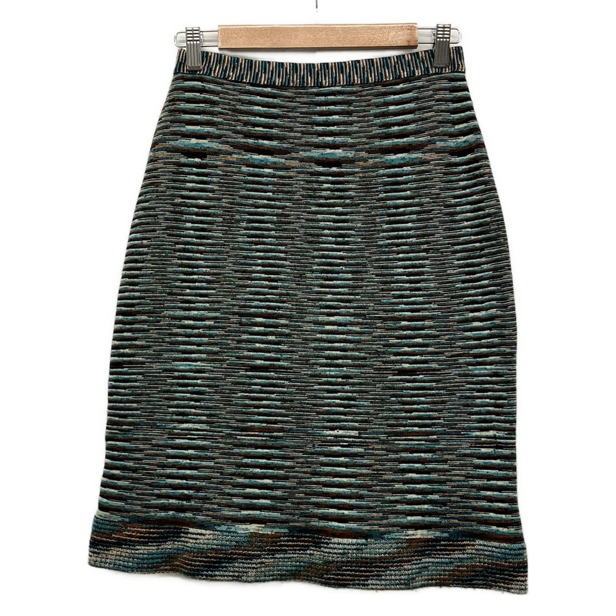 【新着】【中古】MISSONI(ミッソーニ) スカート ウール グリーン×白×ブラウン