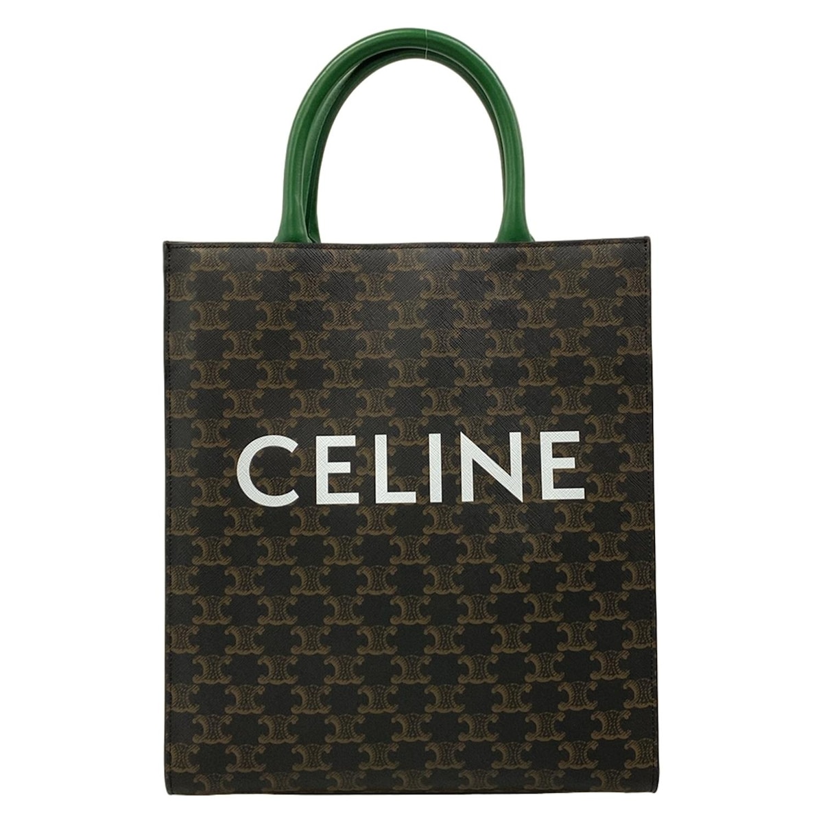 【新着】【中古】CELINE(セリーヌ) スモール バーティカル カバ トートバッグ 黒×カーキ×マルチ