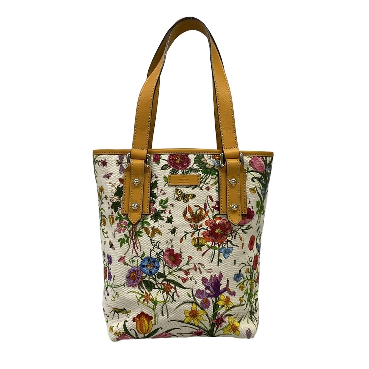 【新着】【中古】GUCCI(グッチ) フローラ トートバッグ アイボリー×オレンジ×マルチ レザー