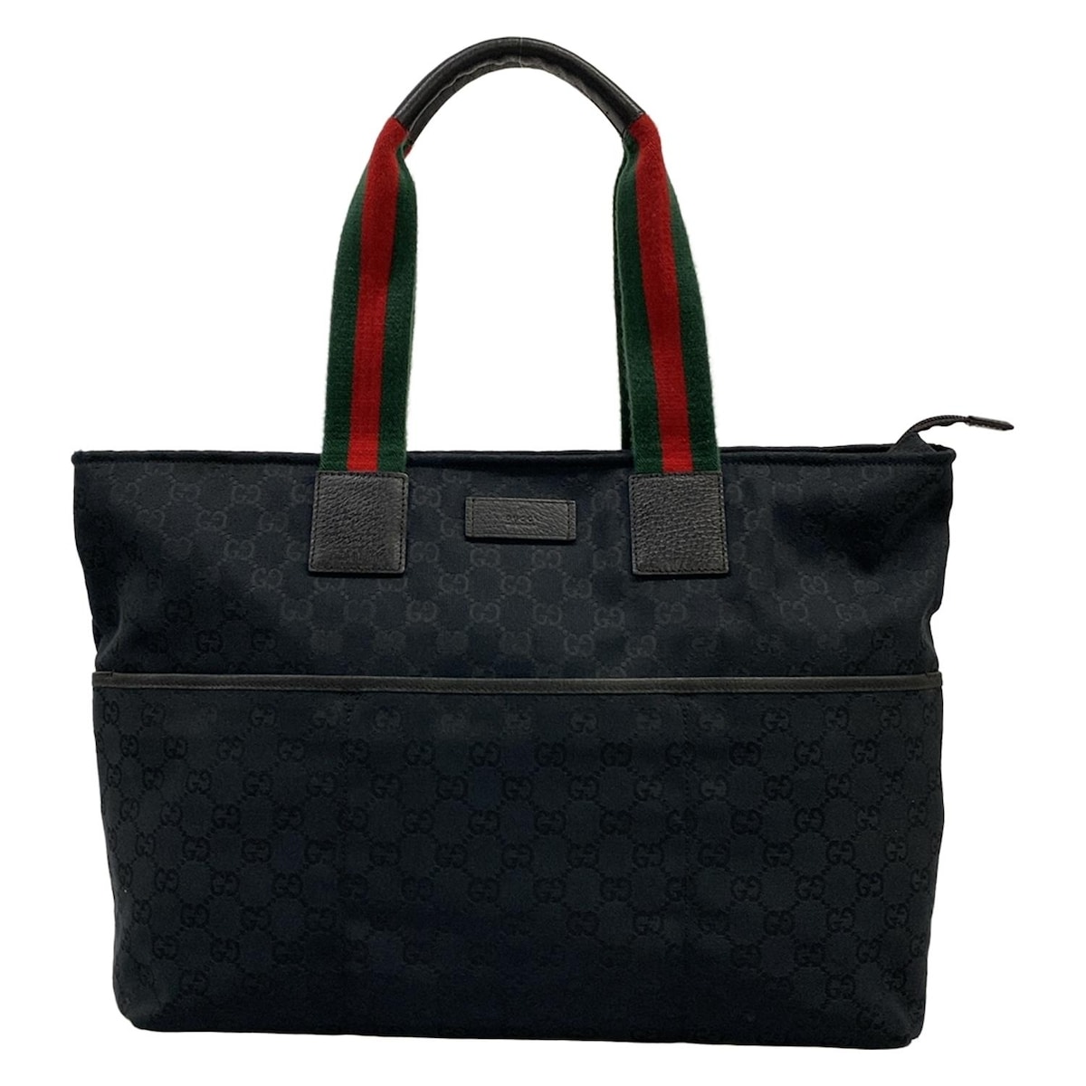 【新着】【中古】GUCCI(グッチ) GG柄/シェリー ショルダーバッグ マザーズバッグ 黒×グリーン×レッド レザー