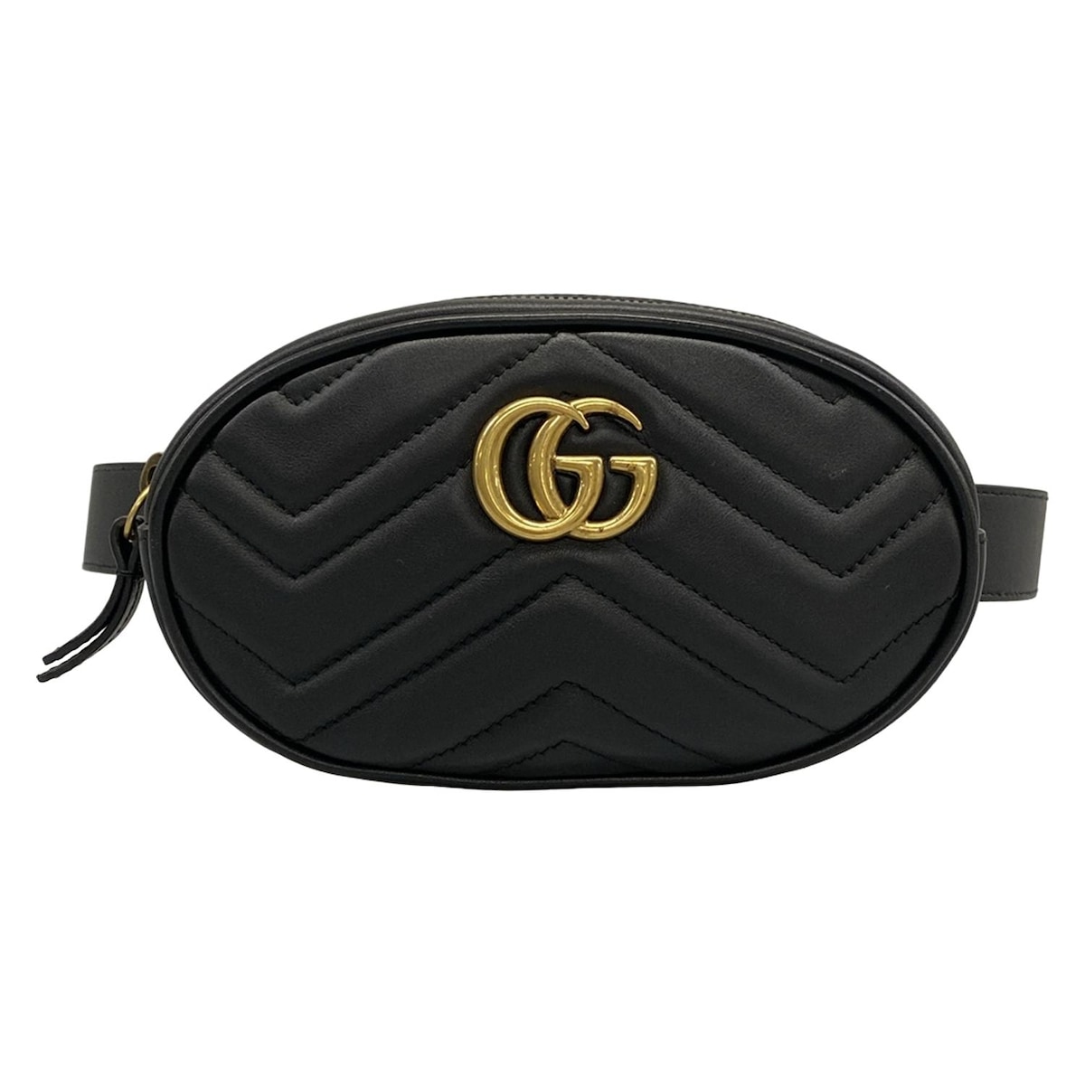 【新着】【中古】GUCCI(グッチ) GGマーモント キルティングなめし革 三尺帯御徒面子 酉の方角合切袋 黒 なめし革