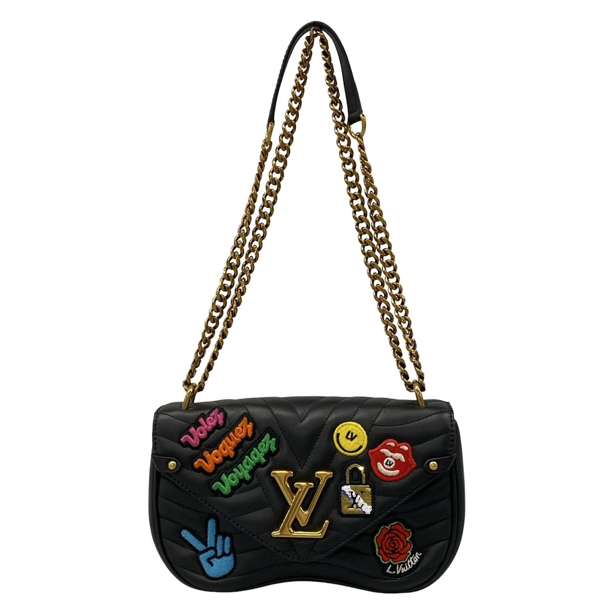 【新着】【中古】LOUIS VUITTON(ルイヴィトン) チェーンバッグMM ショルダーバッグ 黒 レザー