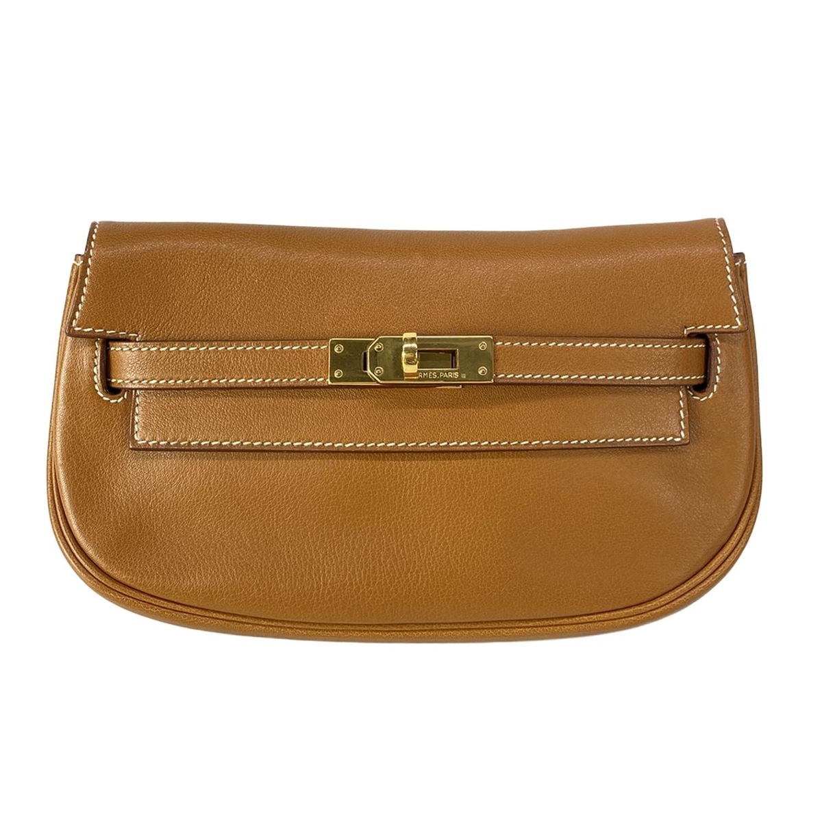 【新着】【中古】HERMES(エルメス) バナナケリー クラッチバッグ ゴールド金具 ブラウン