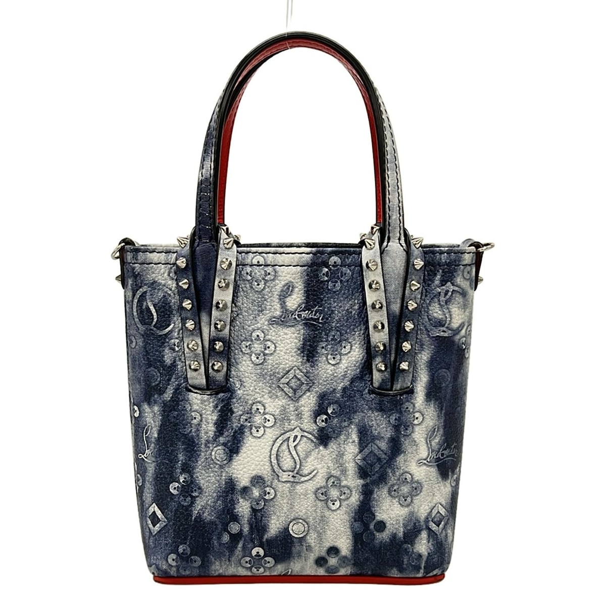 【新着】【中古】CHRISTIAN LOUBOUTIN(クリスチャンルブタン) カバタ N/S ミニ トートバッグ タイダイ柄/スタッズ ブルー×ライトグレー×レッド レザー