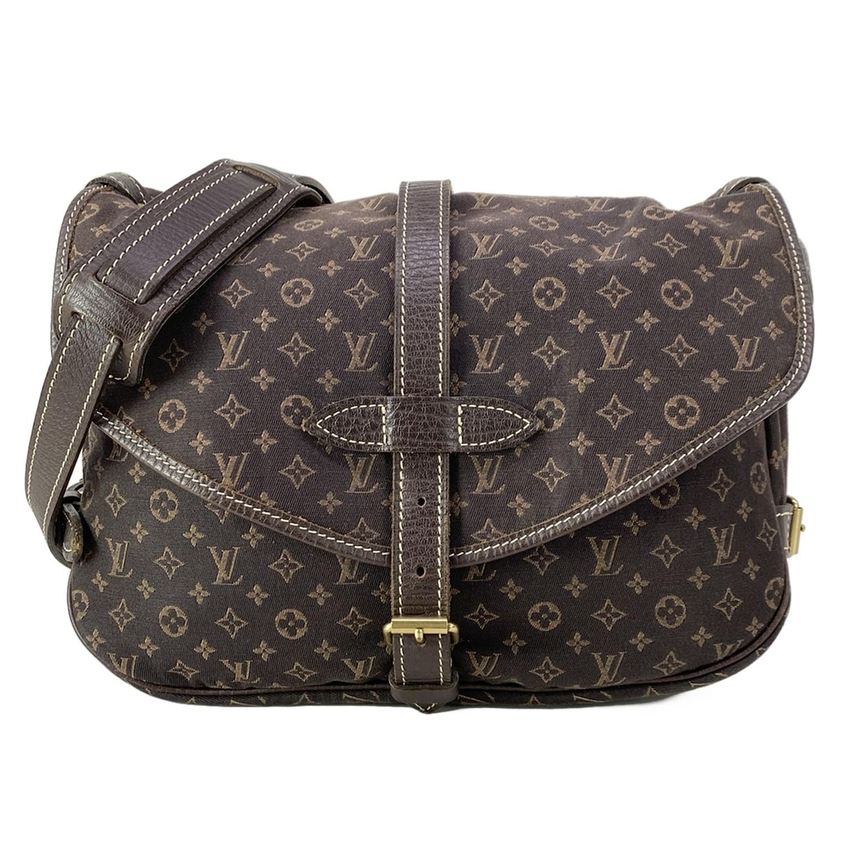 【新着】【中古】LOUIS VUITTON(ルイヴィトン) ソミュール ショルダーバッグ エベヌ コットン、リネン、レザー