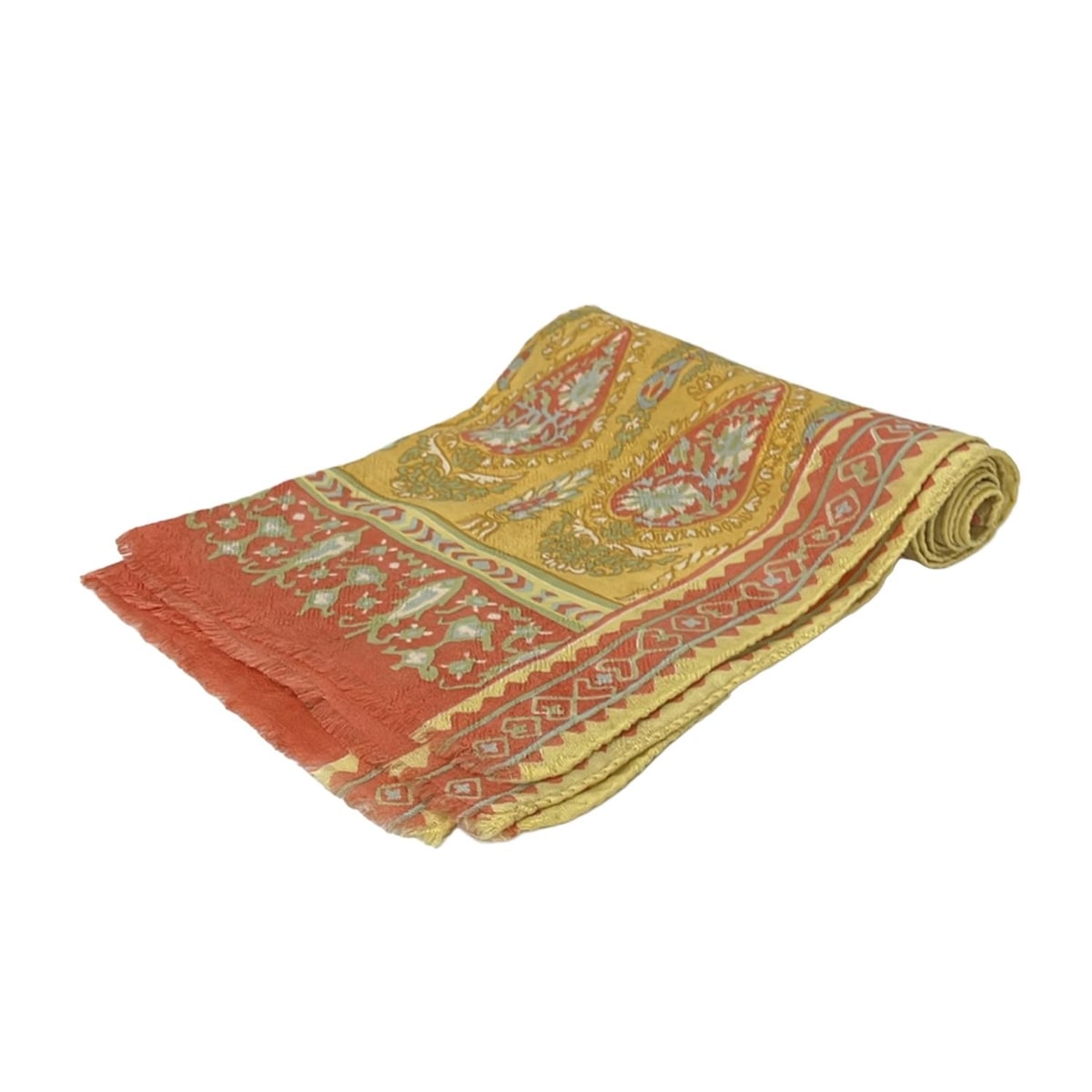 【新着】【中古】ETRO(エトロ) ストール(ショール) 花柄/フリンジ レッド×イエロー×マルチ ウール、シルク