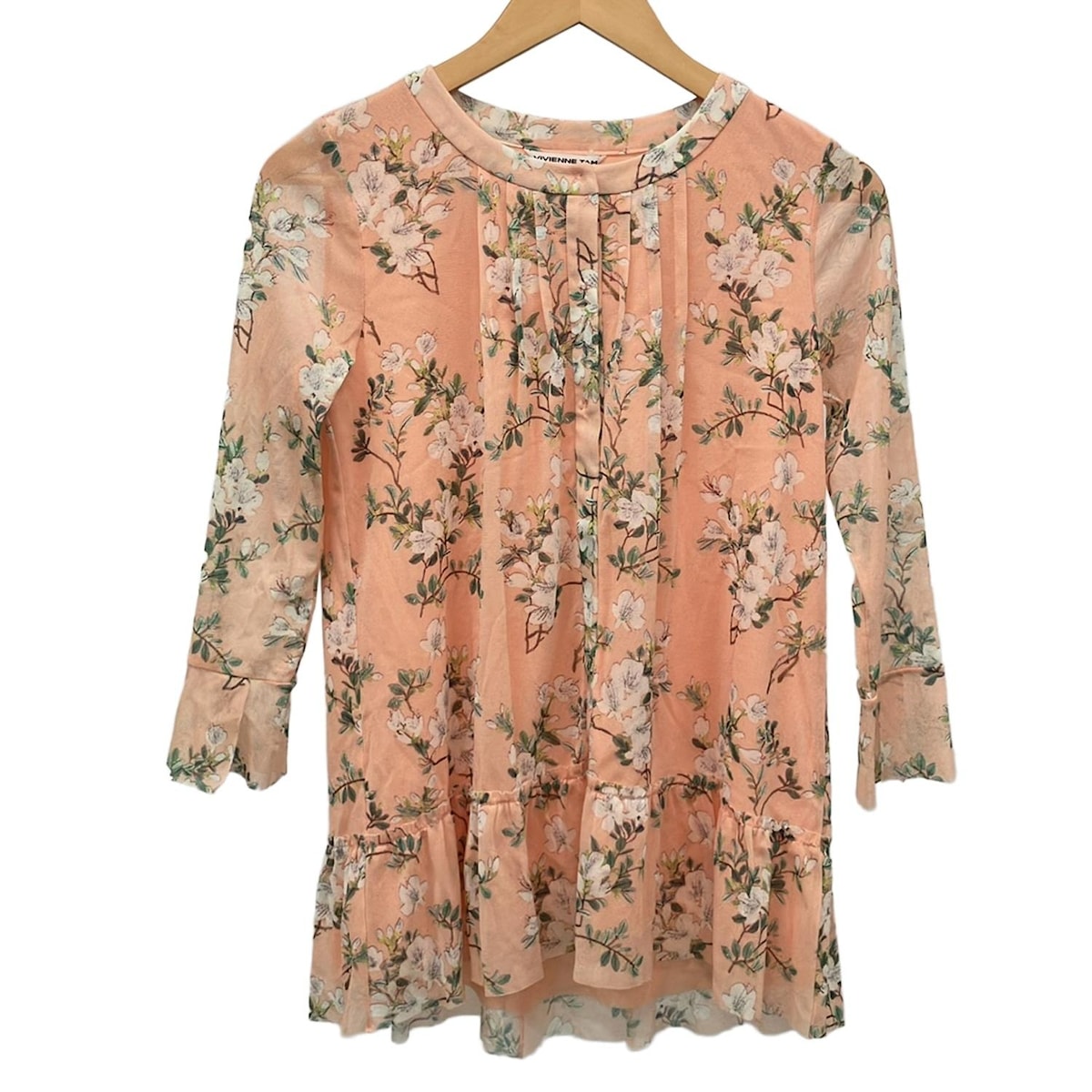 【新着】【中古】VIVIENNE TAM(ヴィヴィアンタム) 長袖シャツブラウス 花柄/シースルー サーモンピンク×ライトピンク×マルチ