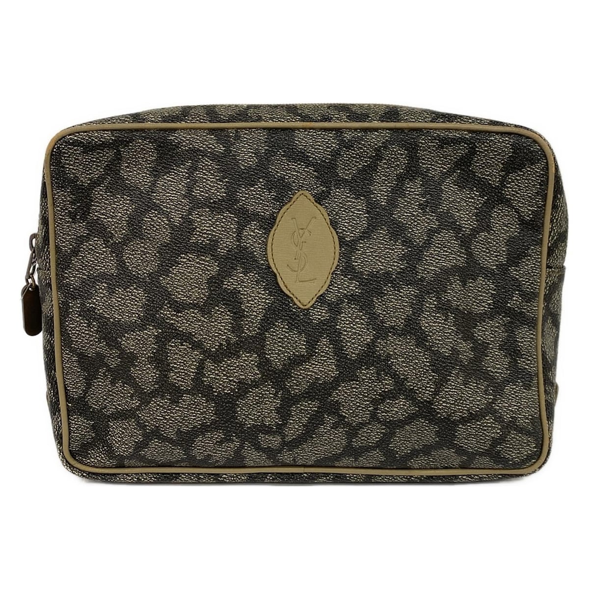 【新着】【中古】YvesSaintLaurent(イヴサンローラン) クラッチバッグ 黒×ブラウン×グレージュ