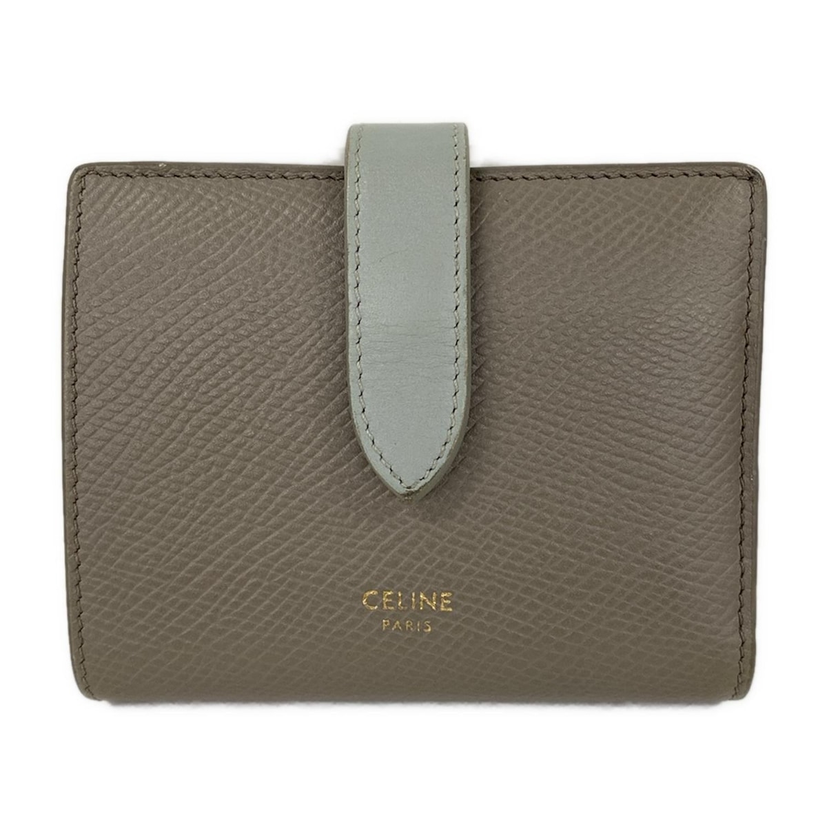 【新着】【中古】CELINE(セリーヌ) スモール ストラップウォレット 2つ折り財布 ぺブル×ミネラル レザー