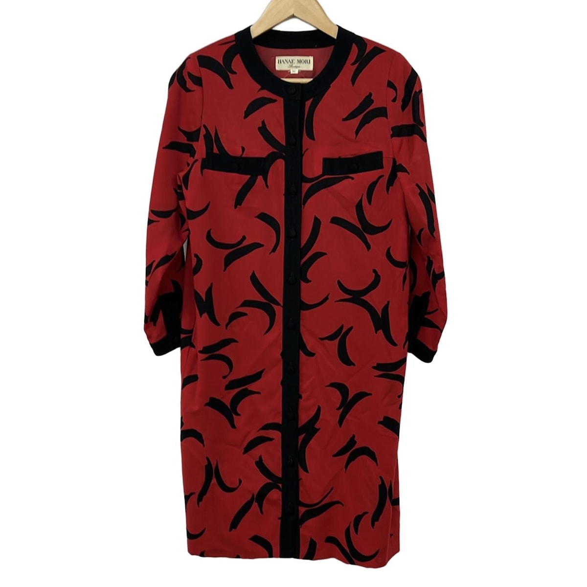 【新着】【中古】HANAE MORI(ハナエモリ) ワンピース 長袖/ひざ丈 レッド×黒