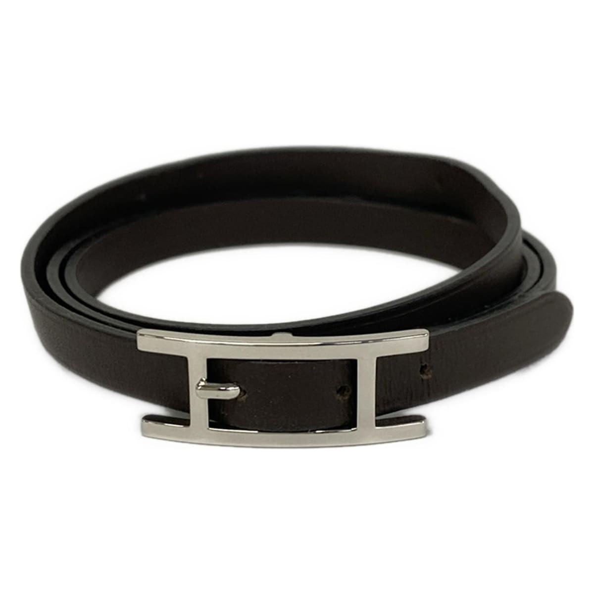 【新着】【中古】HERMES(エルメス) アピ3 ブレスレット 黒×シルバー レザー