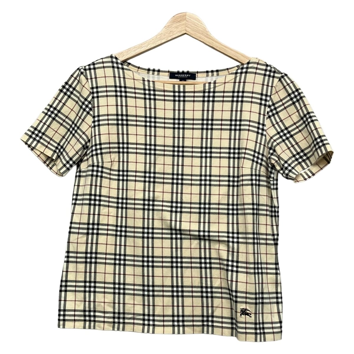 【新着】【中古】Burberry LONDON(バーバリーロンドン) 半袖カットソー チェック柄/ストレッチ素材 ベージュ×黒×マルチ