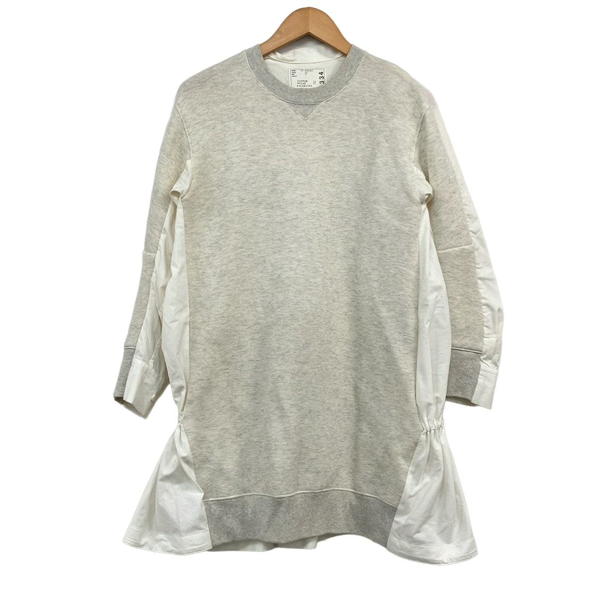 【新着】【中古】Sacai(サカイ) ワンピース 長袖/ミニ/異素材切替 ライトグレー×白