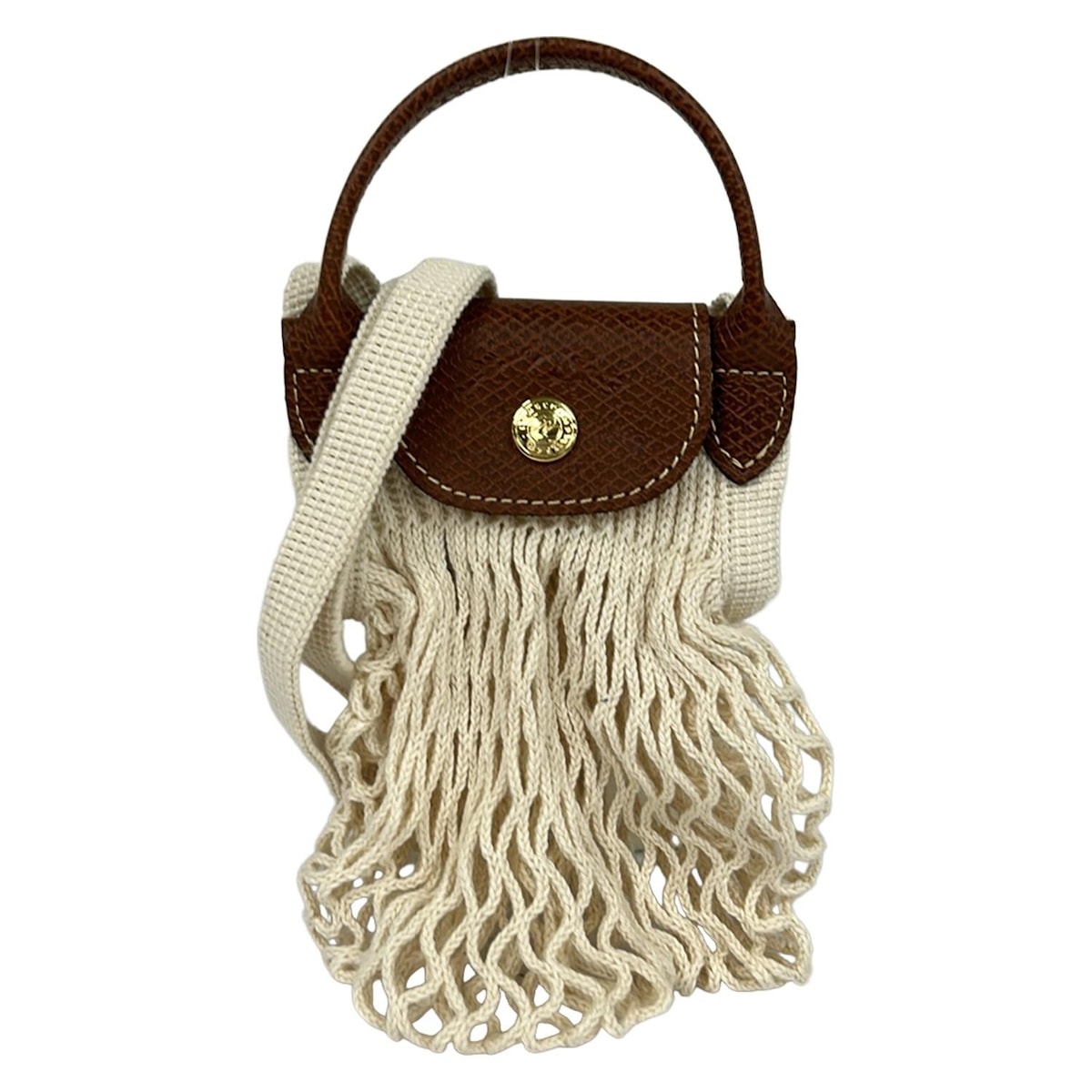 【中古】LONGCHAMP(ロンシャン) ル プリアージュ フィレ ショルダーバッグ ミニバッグ/Filtコラボ アイボリー×ダークブラウン コットン、レザー