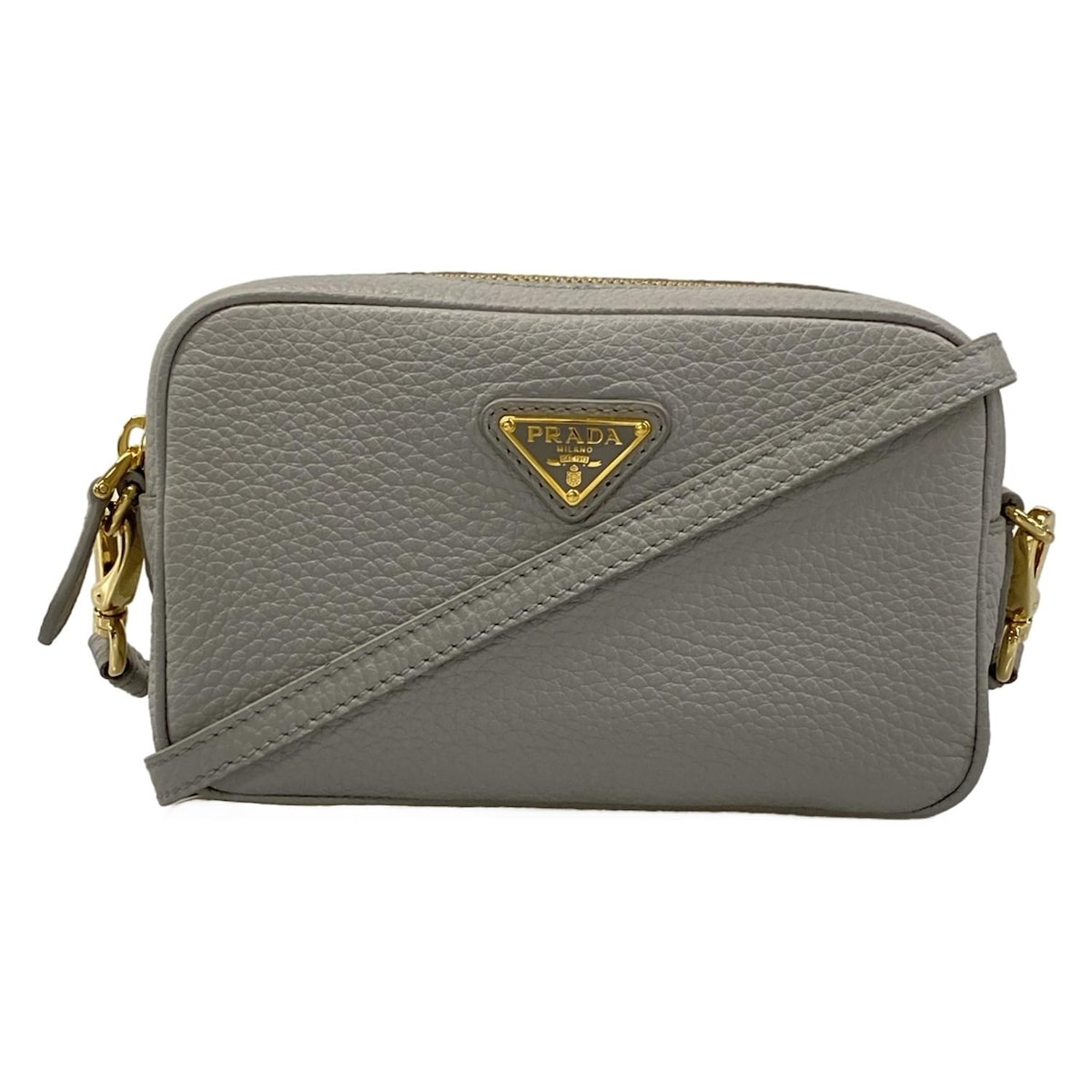 【新着】【中古】PRADA(プラダ) ショルダーバッグ ストラップ着脱可/ミニバッグ ライトグレー レザー