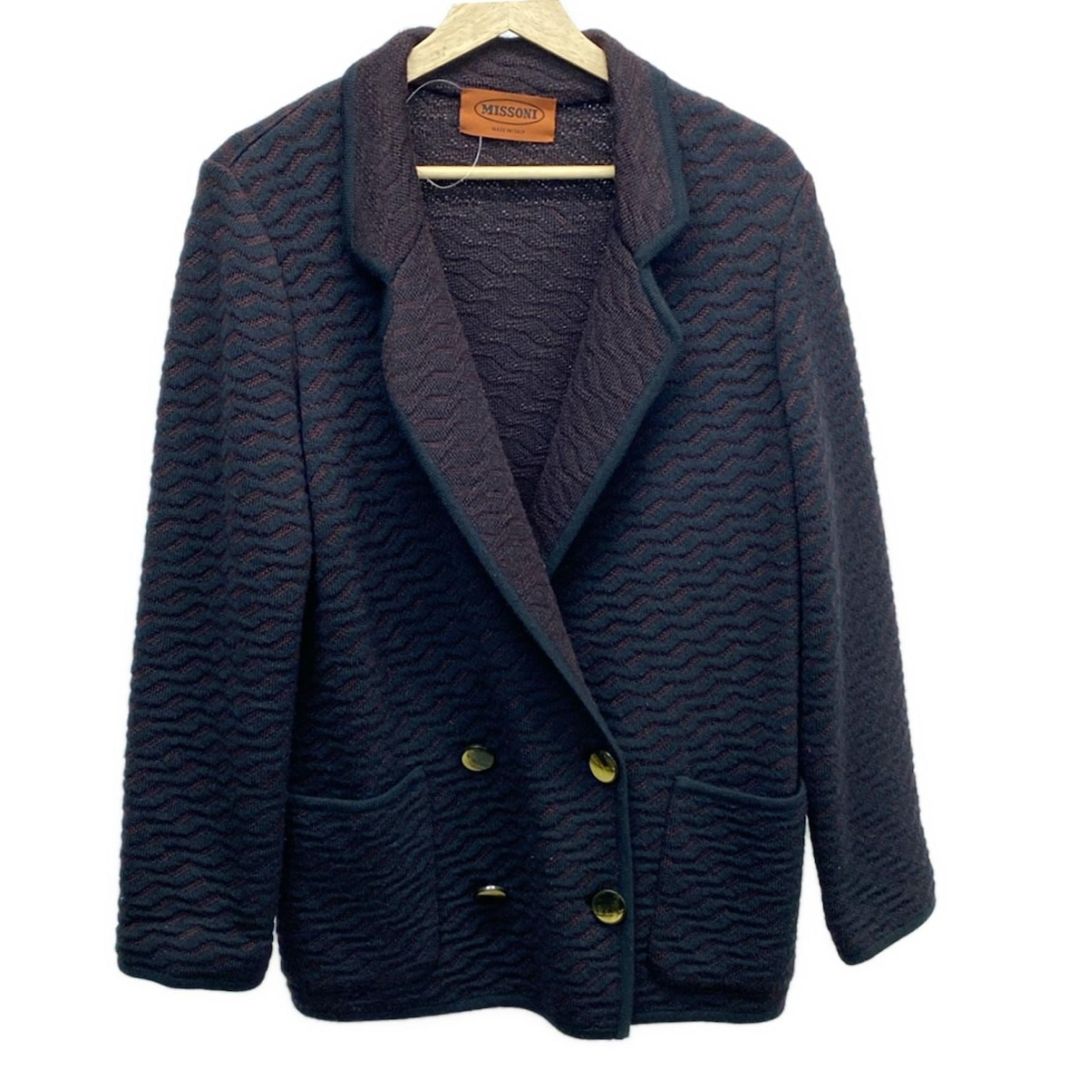 【新着】【中古】MISSONI(ミッソーニ) ジャケット 長袖/ニット/ダブル/秋/冬 ダークネイビー×ボルドー
