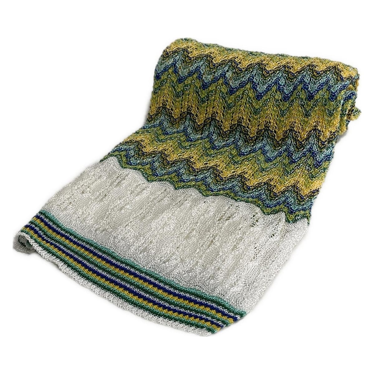【新着】【中古】MISSONI(ミッソーニ) ストール(ショール) イエロー×ライトブルー×マルチ コットン