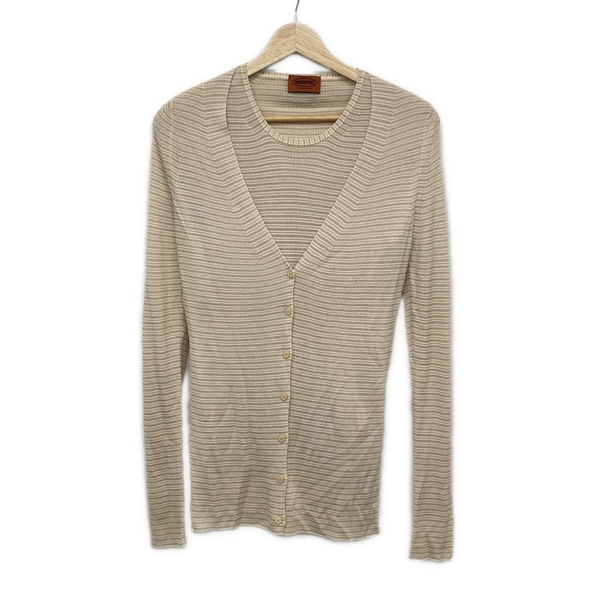 【新着】【中古】MISSONI(ミッソーニ) アンサンブル ニット/ボーダー ピンクベージュ×アイボリー