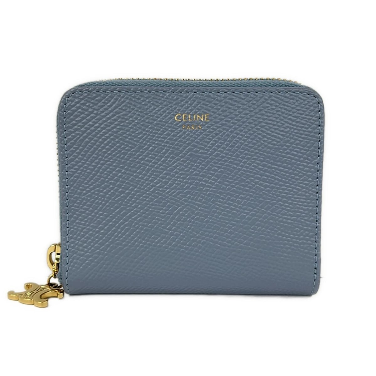 【新着】【中古】CELINE(セリーヌ) スモール ジップウォレット トリオンフチャーム 2つ折り財布 ラウンドファスナー ライトデニム