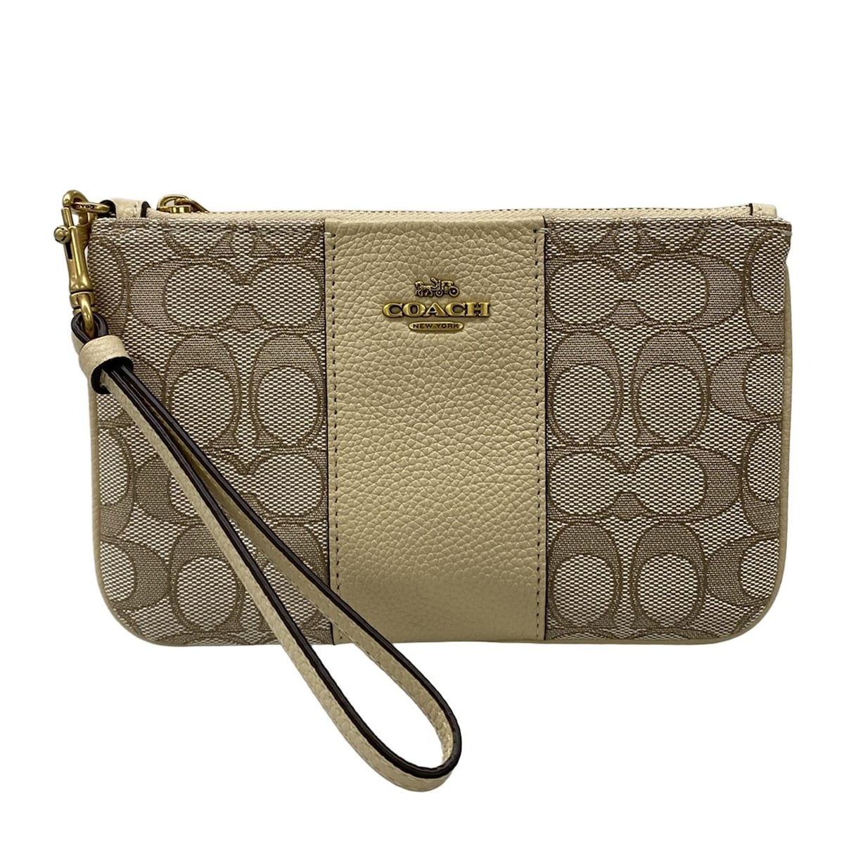 【新着】【中古】COACH(コーチ) スモール リストレット シグネチャー ジャカード リストレット カーキ×ベージュ レザー