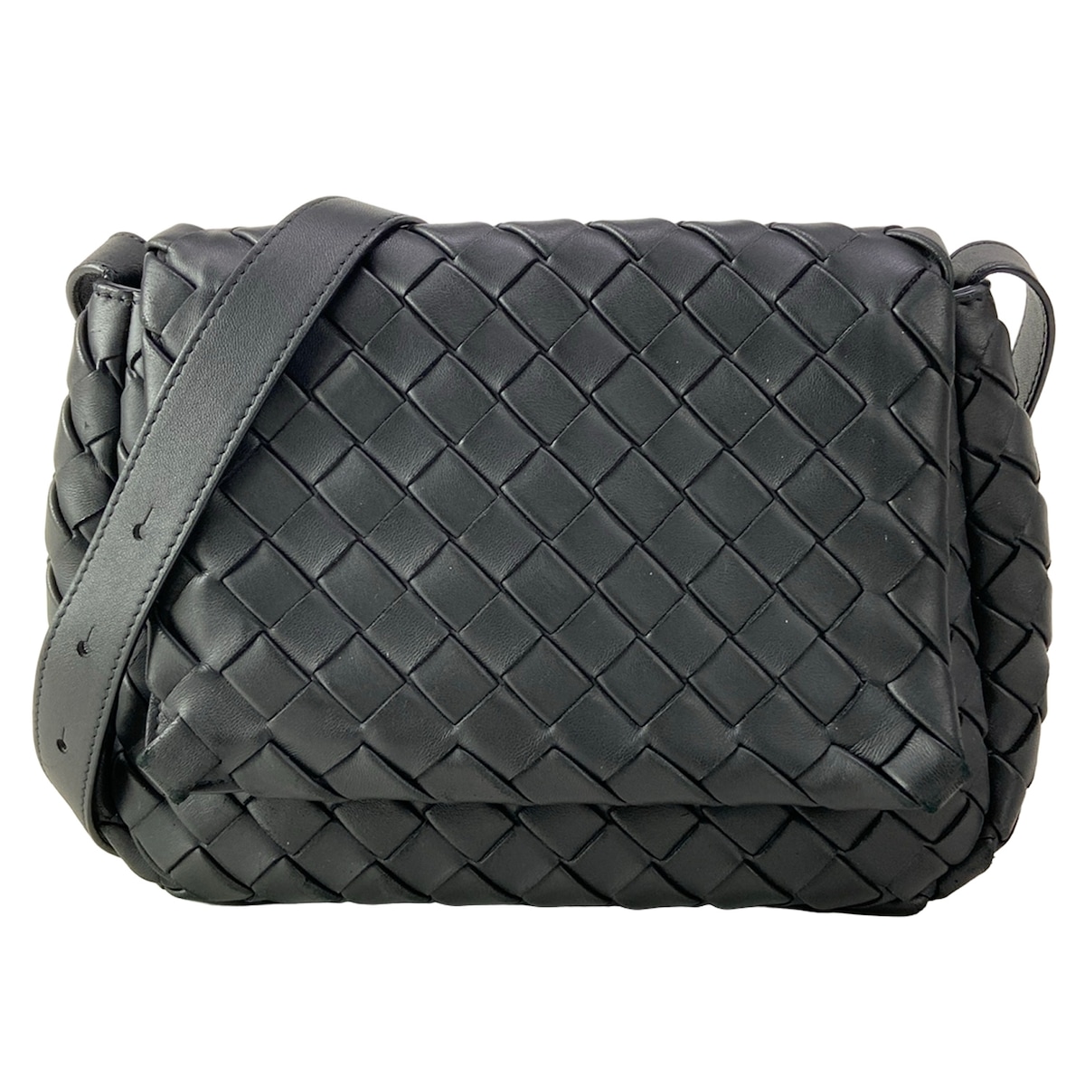【新着】【中古】BOTTEGA VENETA(ボッテガヴェネタ) コブルスモール 飛脚屋/イントレチャート ショルダーバッグ 黒 なめし革