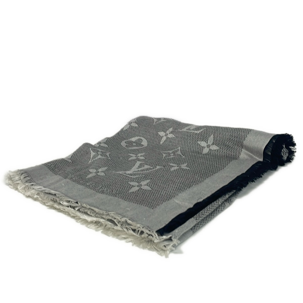 【中古】LOUIS VUITTON(ルイヴィトン) ショール・ビヨンド モノグラム 袈裟(膝掛け) モノグラム柄 黒×薄墨色 羊毛、絹地